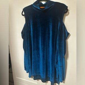 One A/Spicy Clothing Deep Teal Velvet Cold Shoulder Long Sleeve Top
